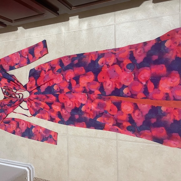 Louna Pink Blue Floral Cutout Midi Dress – Size M - Picture 12 of 16